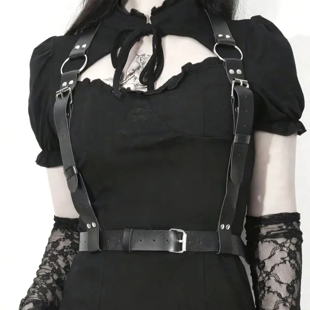 

Punk Gothic Plus Size Women Bra Cage Sexy Lingeries Harness Leather Set Garter Belt Top Chest Rivet Sexy Waist Leg Suspender