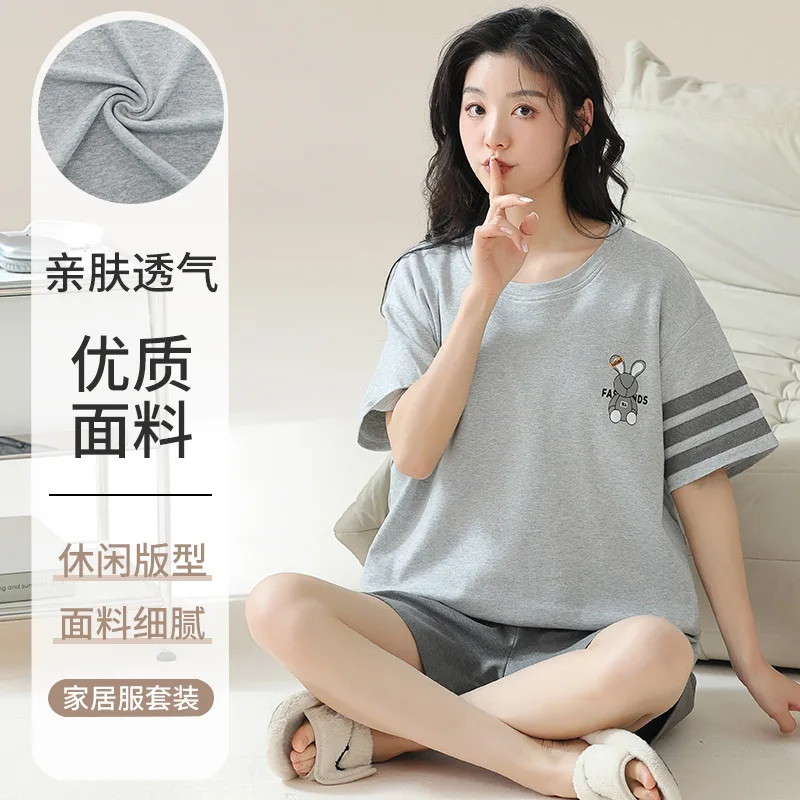 

2025 Cotton Summer New Fashion Pajamas Set Women Sweet Cartoon Printed Short Sleeve T Shirt Shorts Soft Casual pijamas de mujer