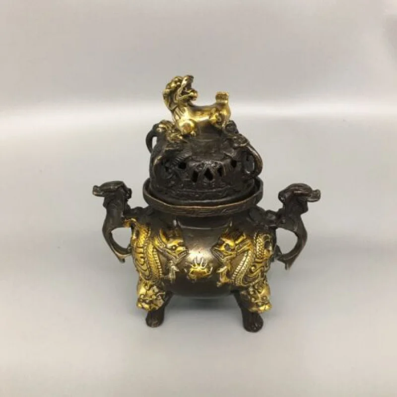 

Antique bronze ware, double dragon pearl smoking incense burner