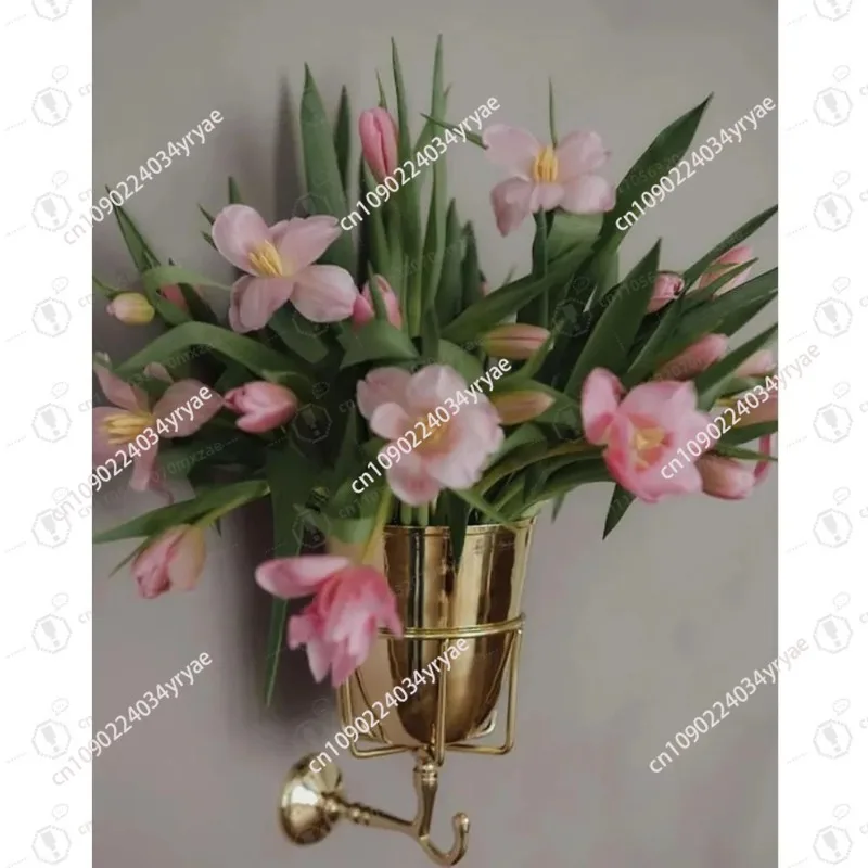 Wall Mounted Brass Container Vase, Multi-Function Hanging Organizer for Home, Artificial Plants, Outdoor, Mail Organize