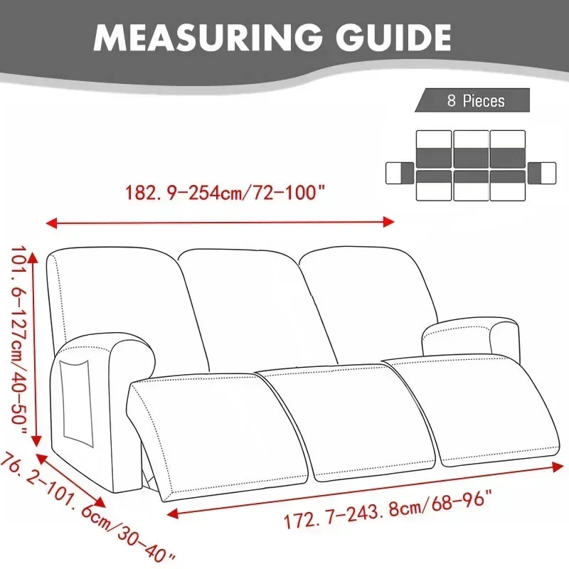 3 Seat Leaves Jacquard Recliner Sofa Cover Relax Lazy Boy Chair Slipcover Armchair Cover with Side Pocket 8Pcs/Set Split Design