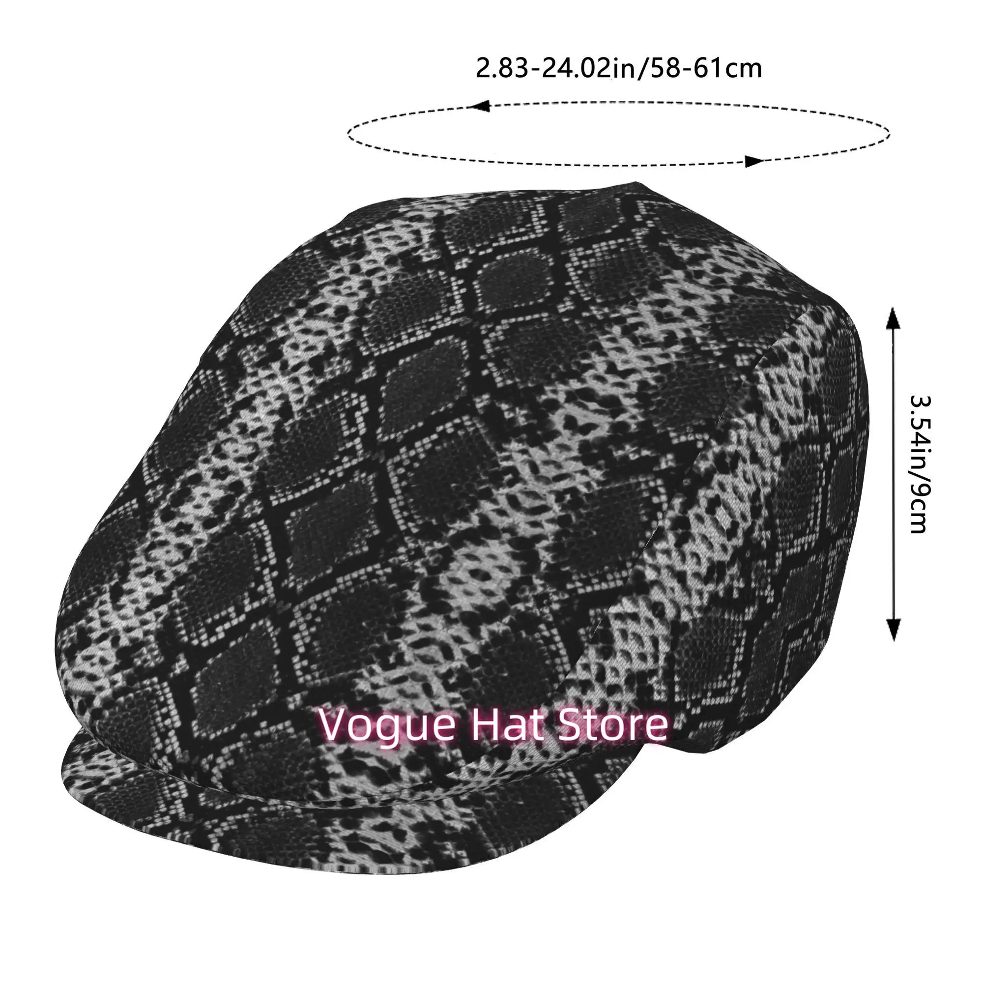 1pc Black White Snake Skin Texture All-over Printed Beret,  Newsboy Cap, Unisex, a Must-have Fashion Accessory for Outdoor Leisu