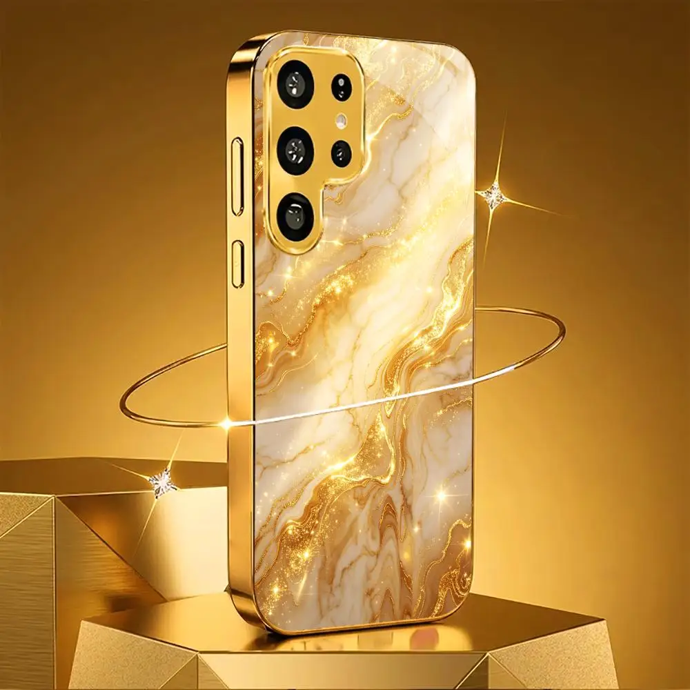 Golden marble texture phone case s26 ultra case s25 ultra case glass for Samsung Galaxy S26 S25 S24 S23 S22 FE,Ultra,Plus