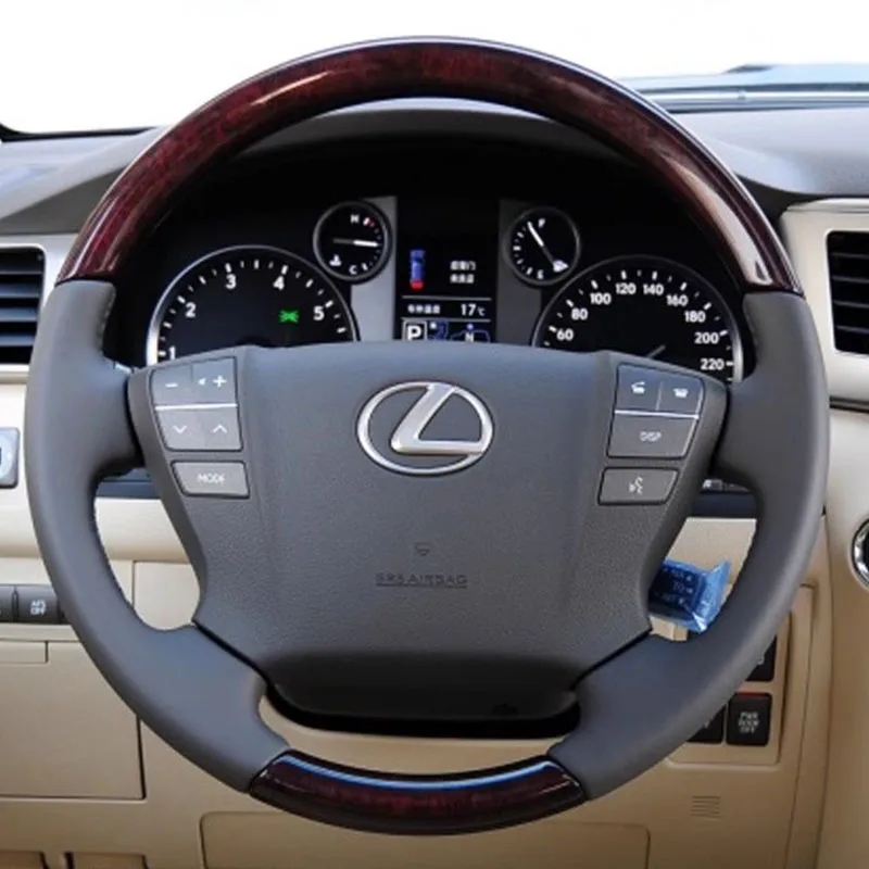 

Для lexus LX570 2009-2013 ручная прошивка темно-серого цвета из натуральной кожи персикового дерева, чехол на руль автомобиля