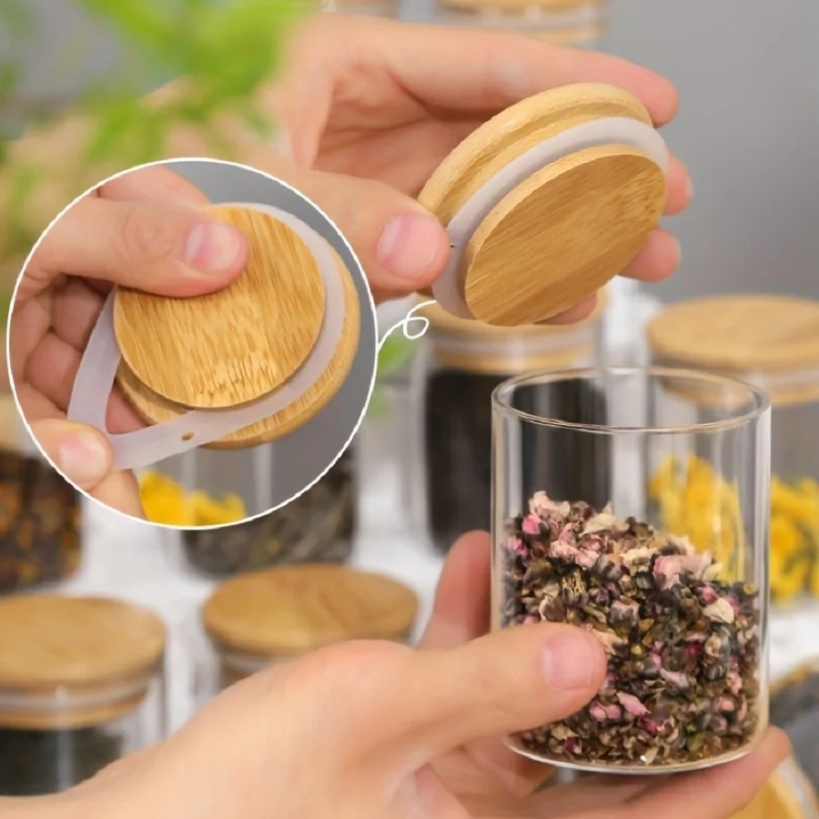 12-Pack 8oz Glass Spice Jars with Airtight Bamboo Lids Hand Wash Food Storage Canisters for Tea Beans Halloween Christmas Gifts