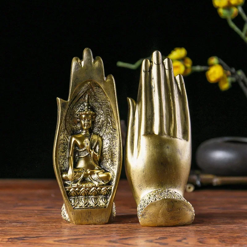 Creative Thai Style Buddha Ornament Exotic Home Decoration South Asia Buddism Type Decor Polyresin Hand Shape Buddhist Statue