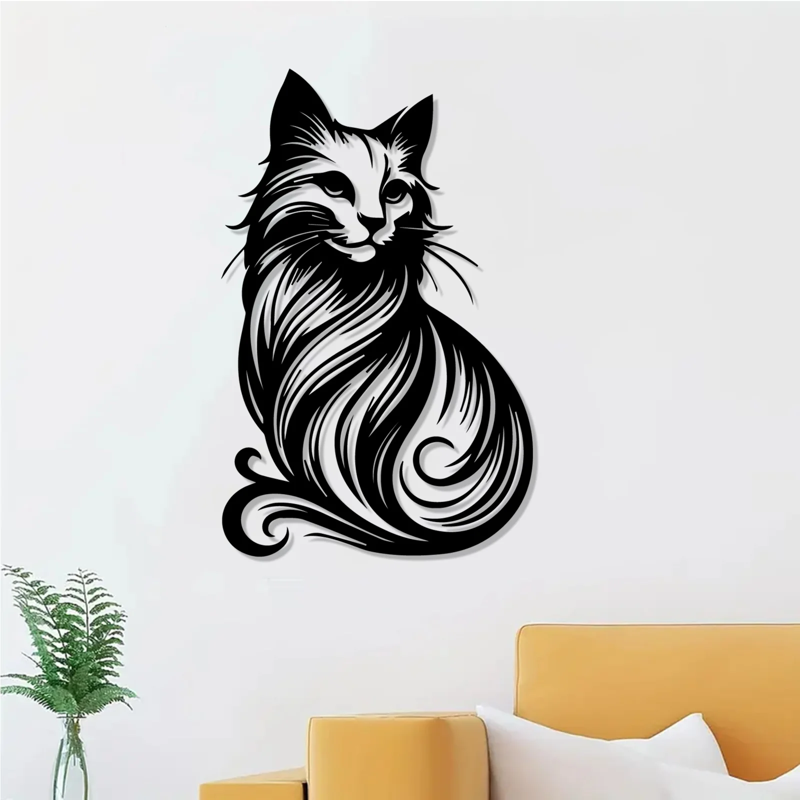 CIFBUY Metal Wall Art Large Kitty Forged Iron Ornament For Home Living Room Cat Hanging Decor Display