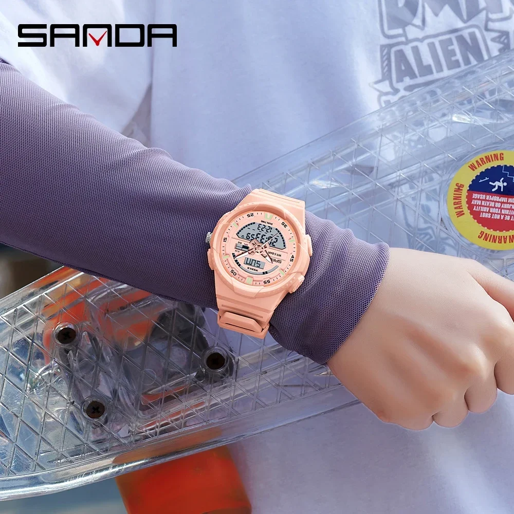 SANDA-Montre de sport à quartz pour hommes et femmes, affichage numérique des touristes, choc, degré d'eau, camping, pêche, montre-bracelet à la mode, 4W9030