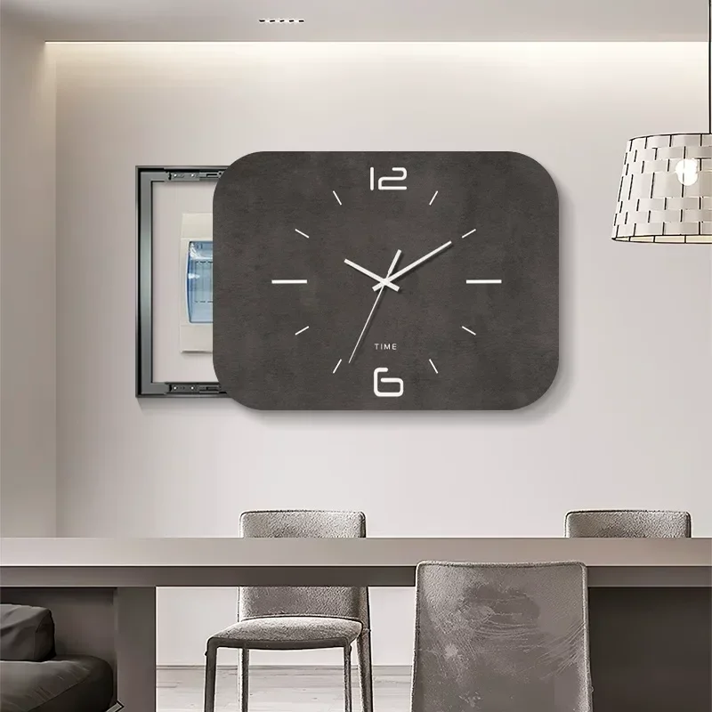 Minimalist Meter Box Decorative Painting with Clock Advanced Inductor Switch Occlusion Design Simple Push Pull Wall Art