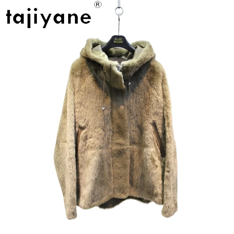 TAJIYANE Luxury Baby Lacon Lamb Shearling Real Fur Coat Women Oversized Outerwear Hooded Fur Jacket Winter Overcoat Warm Пальто