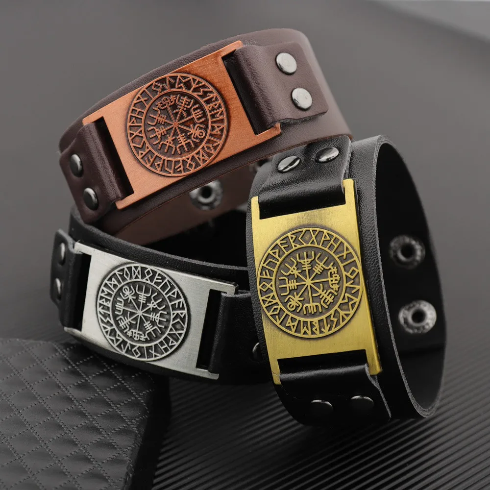 New Retro Nordic Pirate Compass Bracelet Men\'s Leather Bracelet Celtic Viking Jewelry Compass Bracelet Accessories Party Gifts