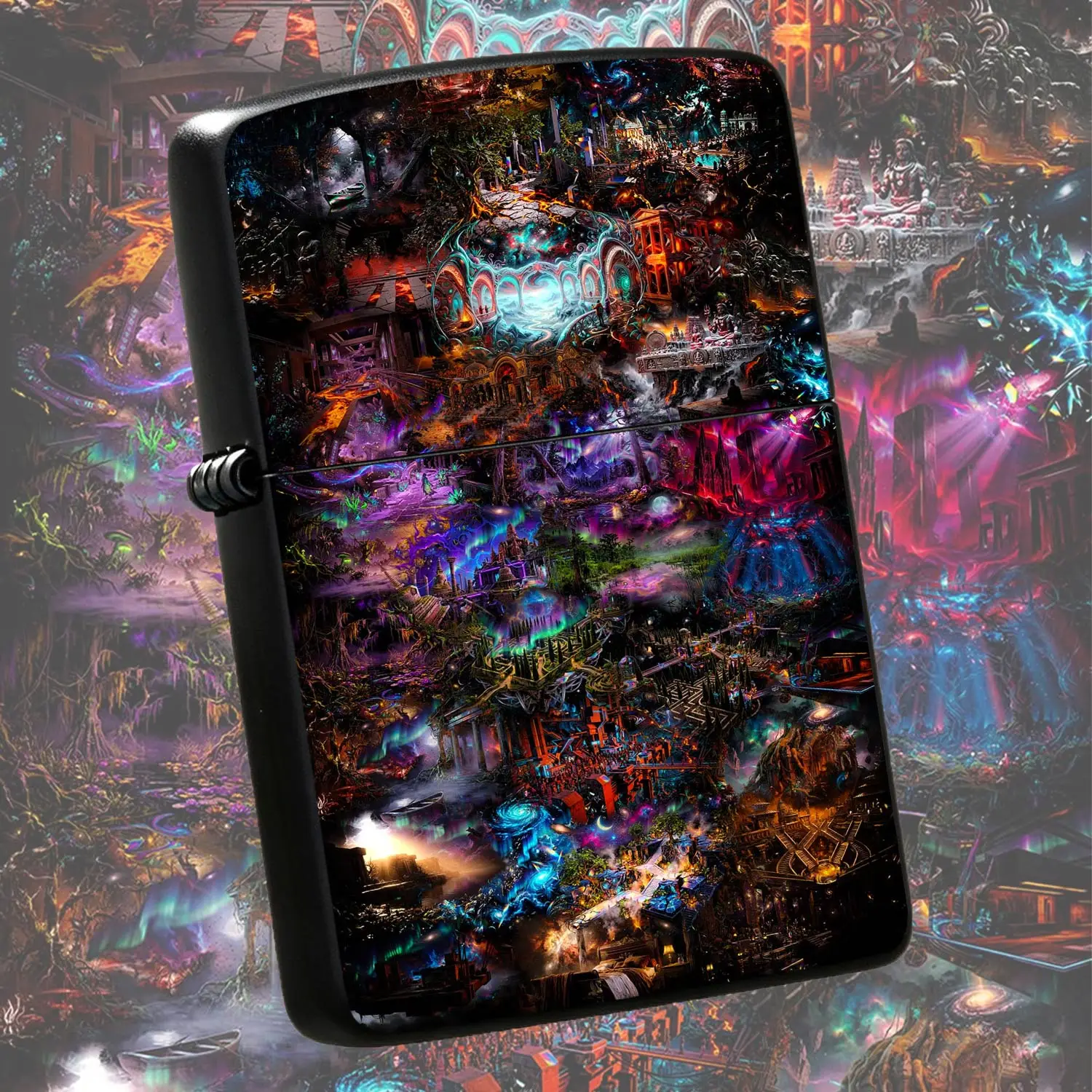 Psychedelic Surreal Fantasy Art Print Lighter Sticker Vibrant Cyber Anciet Style Unique Aesthetic Portable Item For Daily Gathering Outdoor Use Ideal Creative Gift For Personal All Scenario Available A Humorous And Interesting Lighter