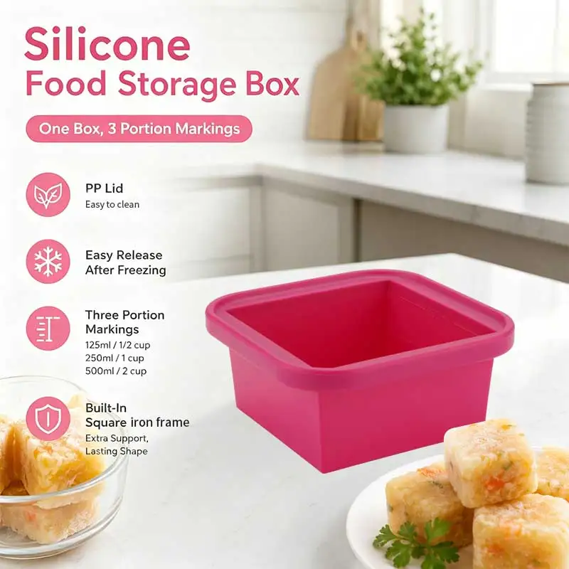 1PC 1/2/4 Grid Square Silicone Freezer Mold with Lid Refrigerated Food Storage Box Food Box Ice Tray Mold Ice Box Fresh-keeping