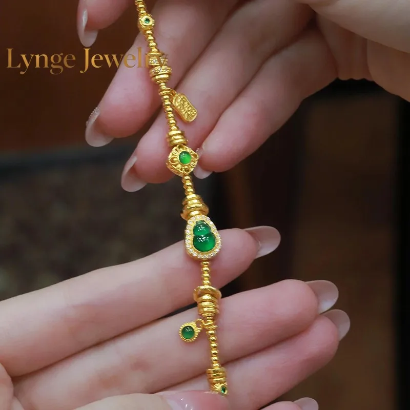 Lynge Jewelry Ancient method color 9999 point bracelet for women to bring wealth and good luck 24K real gold new bead string coi