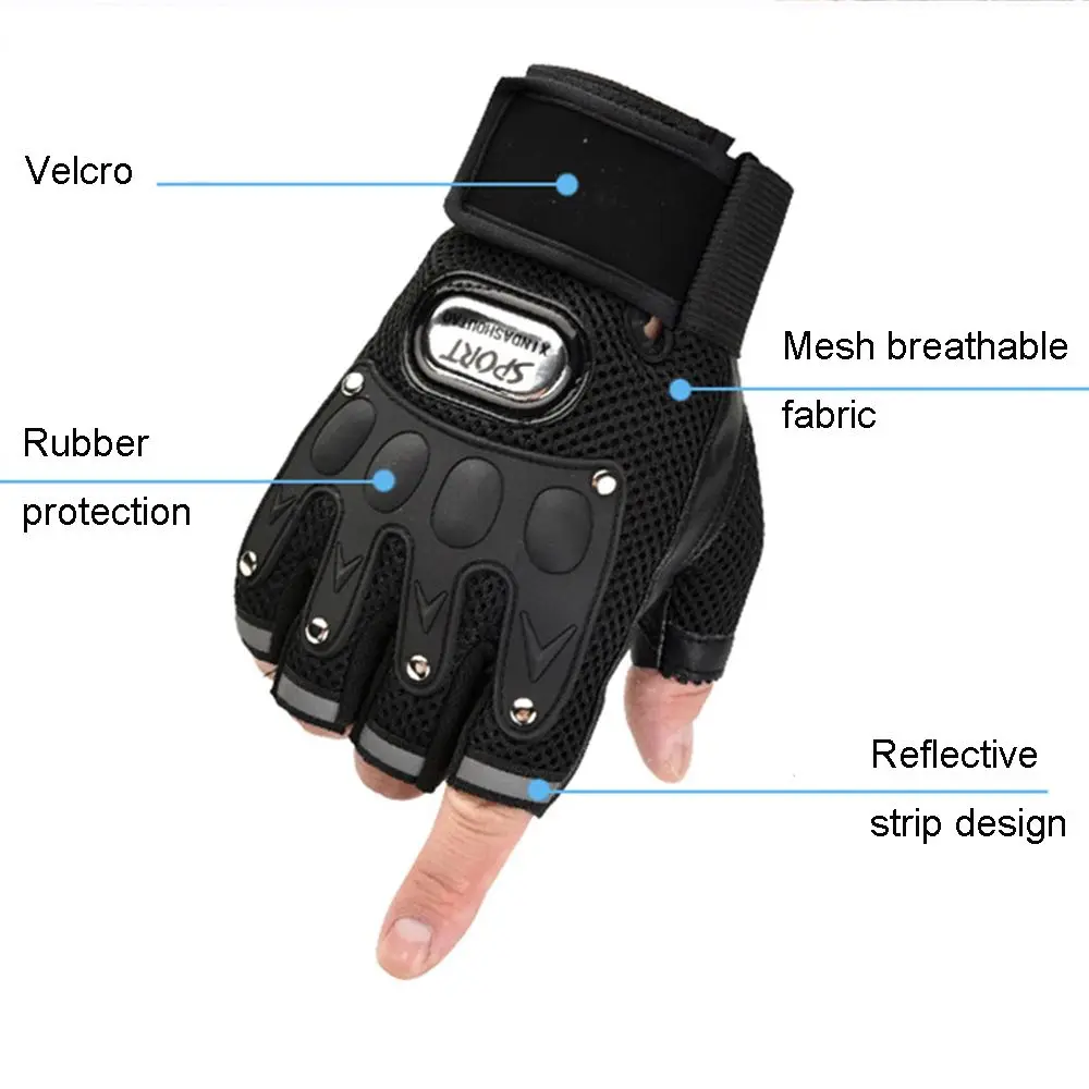 Men Hiking Motocycle Gloves Anti-Slip Half Finger Cycling Bicycle Gloves Fingerless Gloves Riding Gloves PU Leather