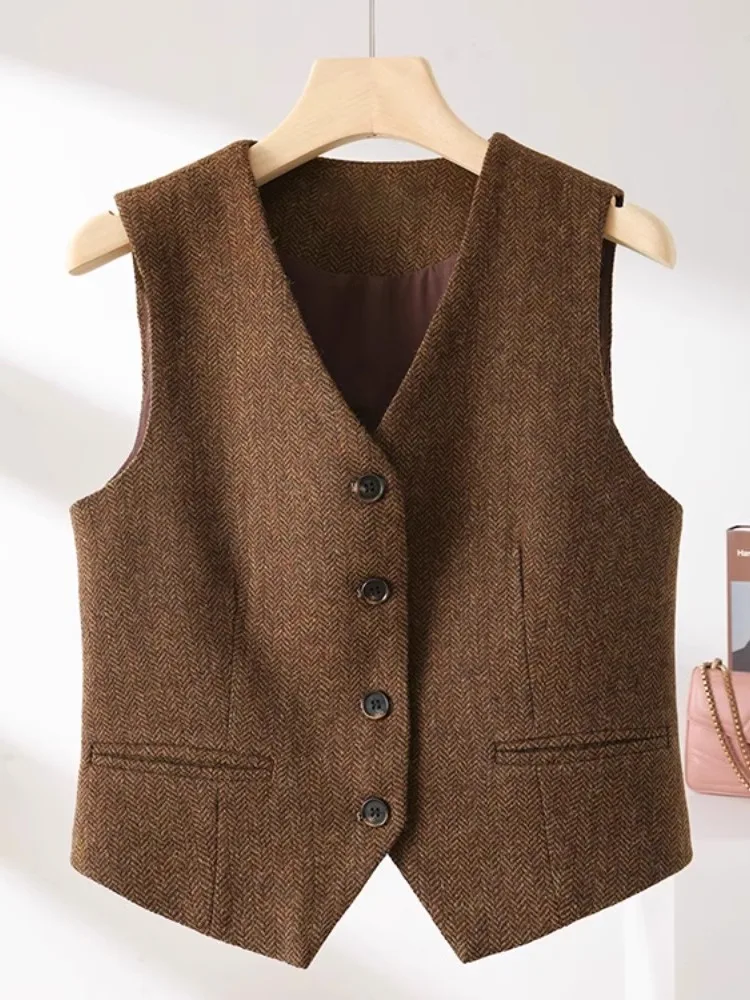 

Qingdao High-End Woolen Suit Vest Women's Svel Waistcoat Outerwear Original Design V-Ne Regular Length Single Button