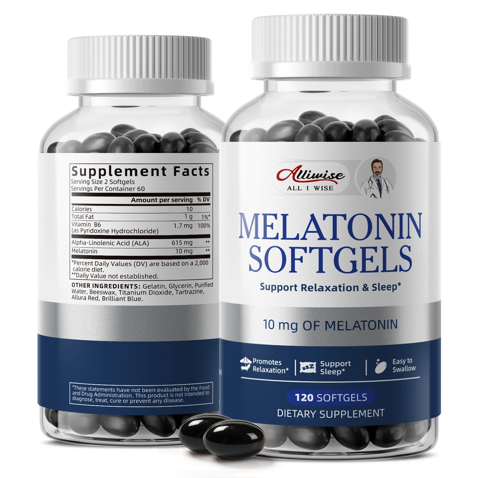 Alliwise Melatonin Capsules - Relieve Insomnia Thin Belly Weight Loss Supplement Melatonin Healthy Sleep