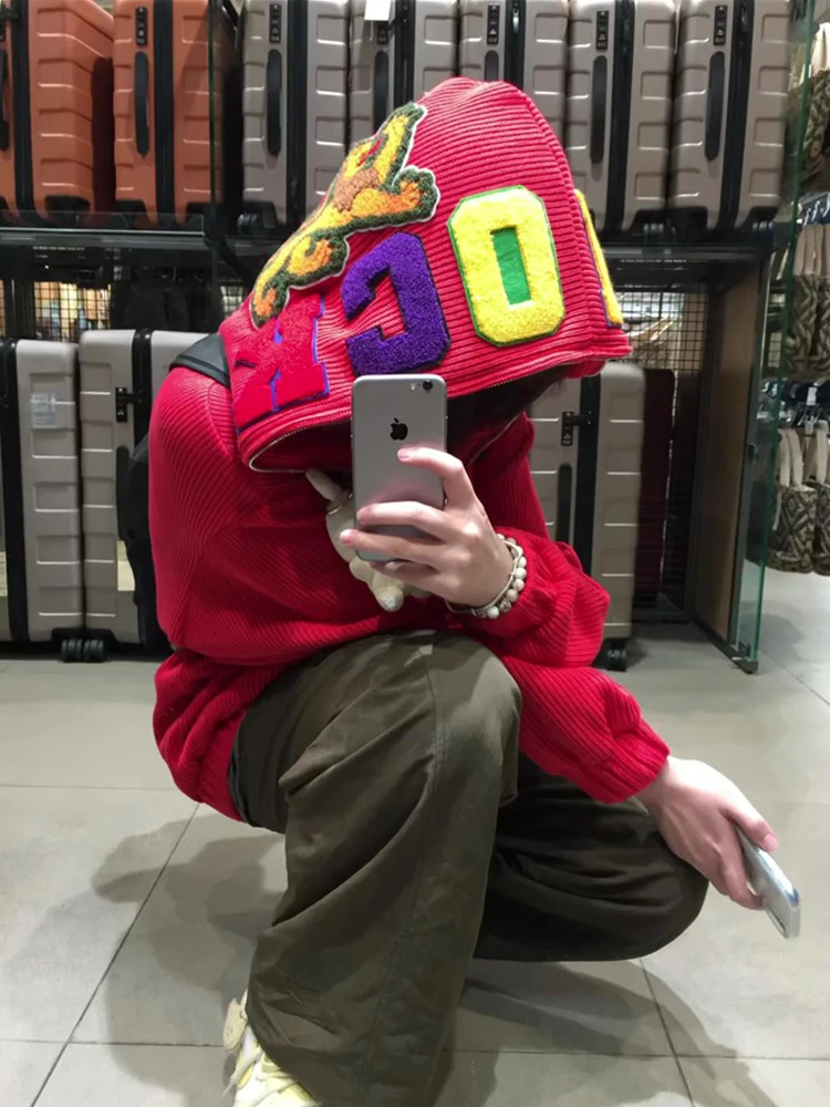 

Новинка! Женская осенняя тонкая свободная толстовка-кардиган с вышивкой красными буквами, укороченная модель.