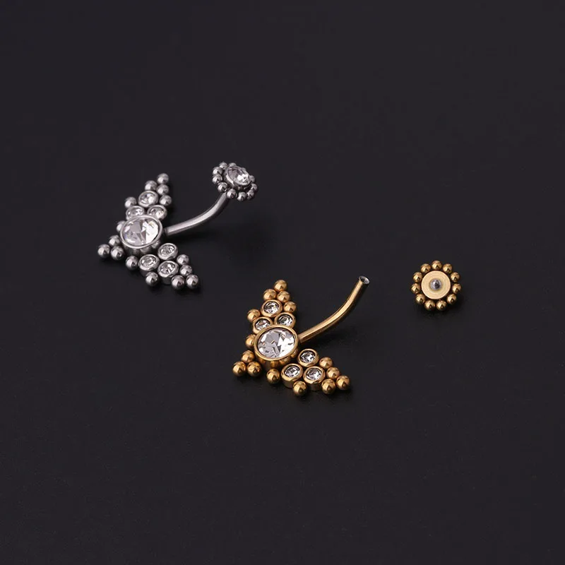 ジルコンゴールデンへそピアスステンレス鋼ピアス14Gロッドゴ - Body Jewelry Titanium のレビューと価格