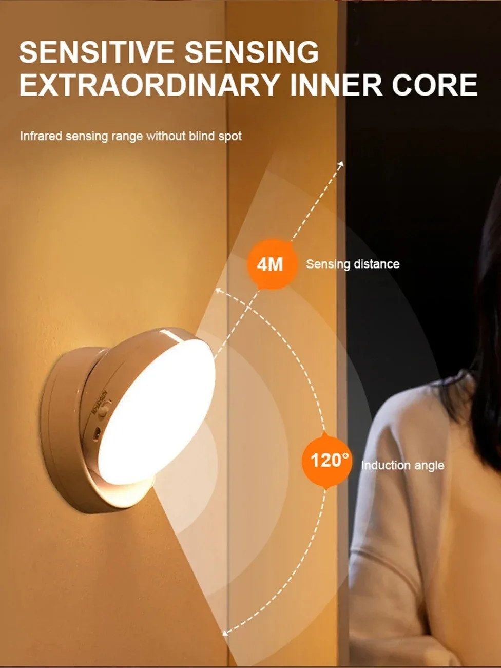 Night Lamp With Motion Sensor Night Light Rechargeable Wireless Led 360 Rotating Magnetic For Kitchen Room Bedside Table