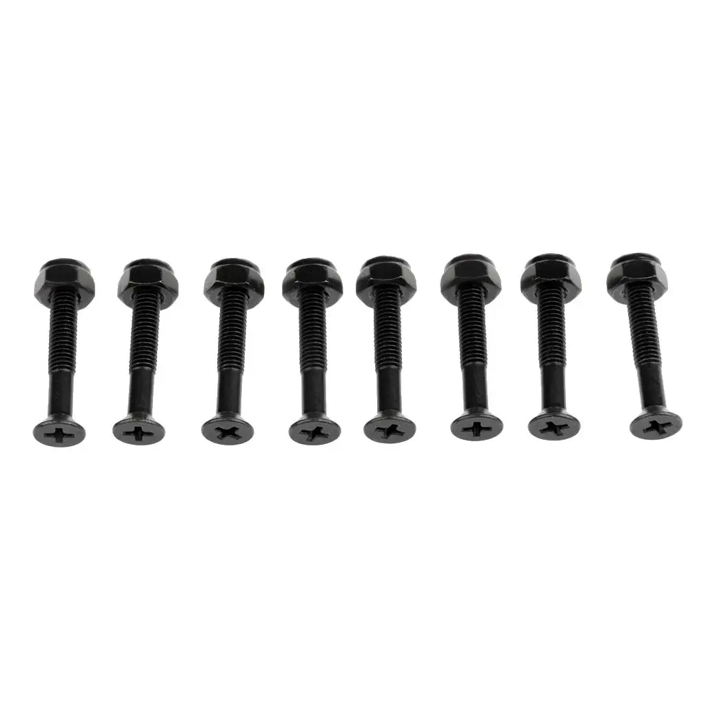 Skate Hardware Screw Set, Parafusos Longboard com Porcas, Preto, Substituição, 8Pcs