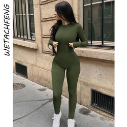 Green Sports Gym Jumpsuits Women Autumn Winter Knitted Long Sleeve Skinny One Piece Rompers Clothes Streetwear Sexy Running Tops