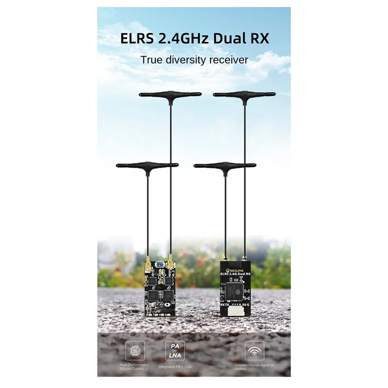 A04F-SEQURE 2,4 Ghz Dual RX verdadera diversidad receptor de antena Dual Dron de carreras con visión en primera persona ala fija alta tasa de actualización baja latencia