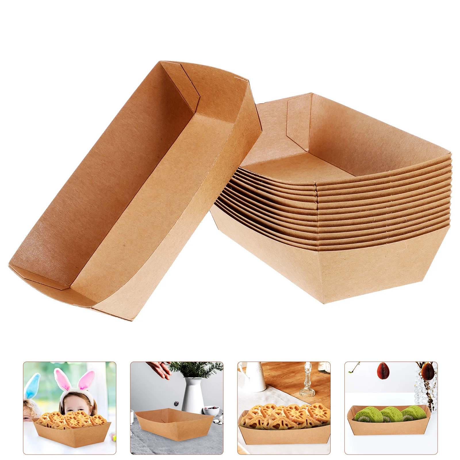 

100pcs Disposable Food Serving Boats Food Plates Trays Appetizer Serving Trays Takeaway Snacks Packing Box Kitchen Bakeware