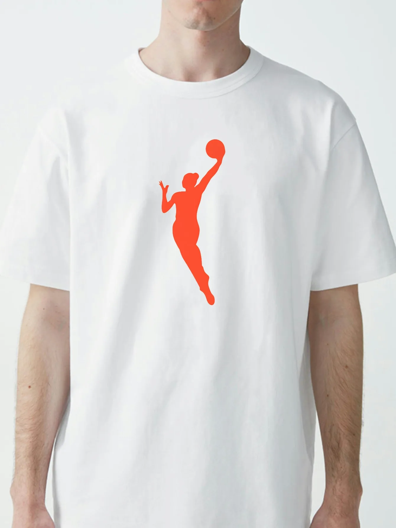 Camiseta WNBA Laranja Estampada Gráfica Exclusiva para Jogadores, Camiseta Esportiva de Verão Solta, Blusa Casual Unissex com Gola Redonda, Camiseta WNBA