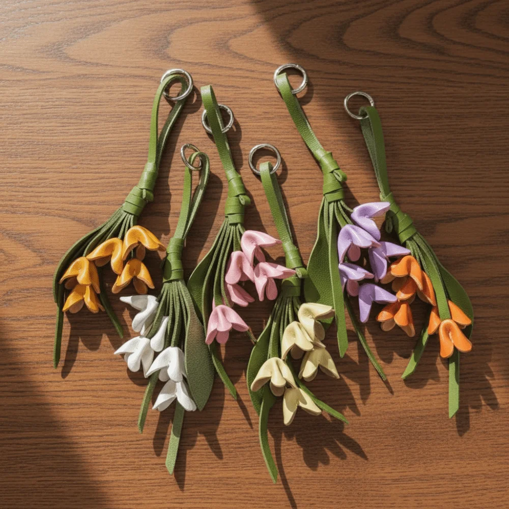 Lovely Hanger Tulip Bouquet Leather Pendant Cartoon Fashion Flower Pu Keychain Creative Handmade Bag Pendant Bag Ornament