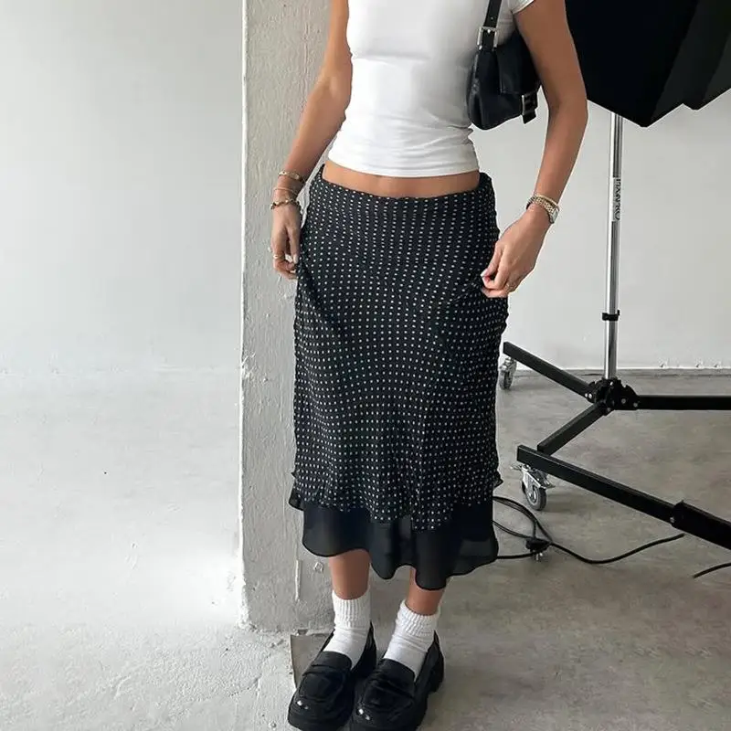 

Low Waist Polka Dot Me Patchwork Skirt Bodycon Sle Polyester Fabric Busin Casual Women's Skirt Batwing pe