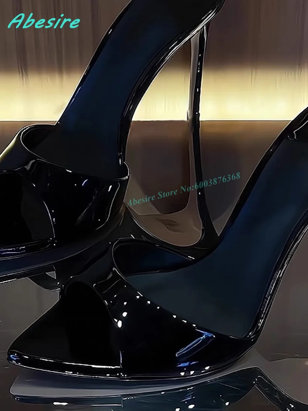 Red Patent Leather Open Toe Slippers Pointed Toe Thin Heels Outside Women's Slippers Spicy Girls Evening Party Night Club Shoes