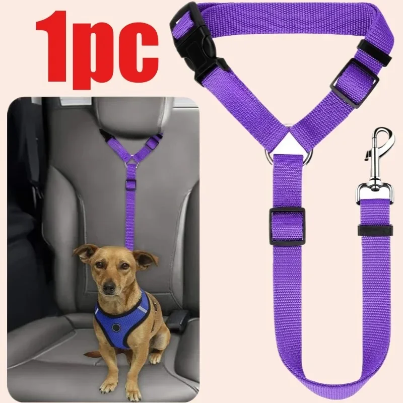 Solid Color Two-in-one Pet Car Seat Belt Nylon Lead Leash Backseat Safety Belt Adjustable Dogs Harness Collar Pet Accessories