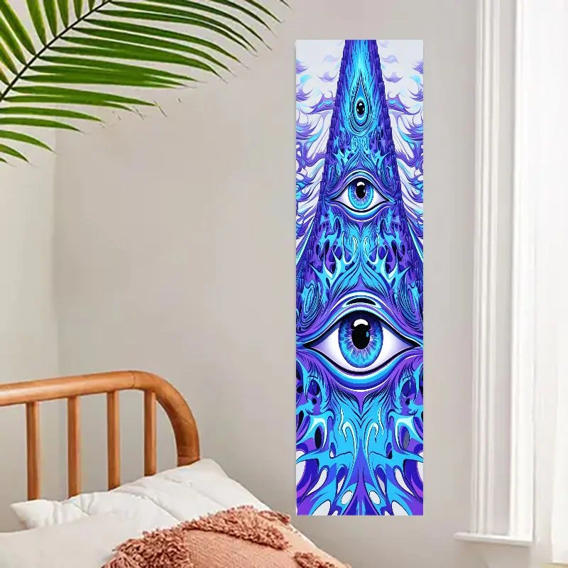 VIKAMA Psychedelic Eye Tapestry – Blue Flame, Neon Yoga Wall Art for Bedroom​