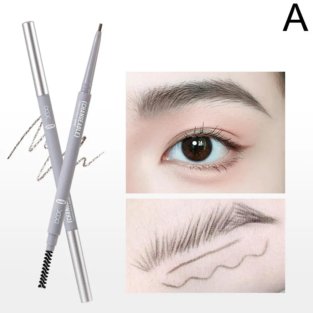 قلم حواجب طويل مقاوم للماء ، ناعم للغاية ، رؤوس مزدوجة ، دوران تلقائي ، يدوم داكن ، حاجب طبيعي ، مستحضرات تجميل ، وشم ، E6Y8