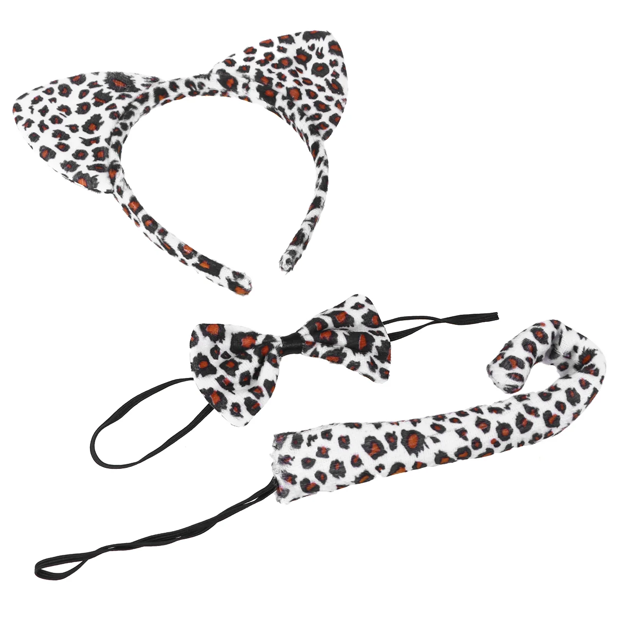 3 pezzi per bambini orecchie di gatto fascia papillon coda set costume cosplay festa (stampa leopardata bianca) cosplay gatto