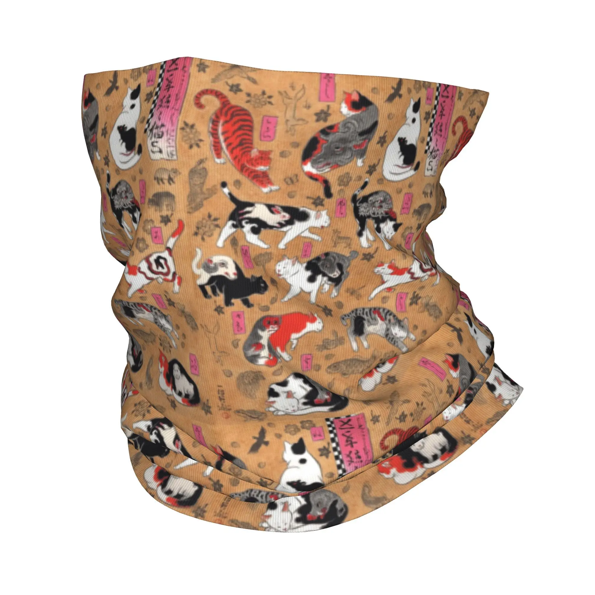 

Антикварные японские кошки с принтом древесных блоков с татуировками, бандана, шарф для лица, Балаклава, спорт на открытом воздухе, унисекс, для взрослых, зима