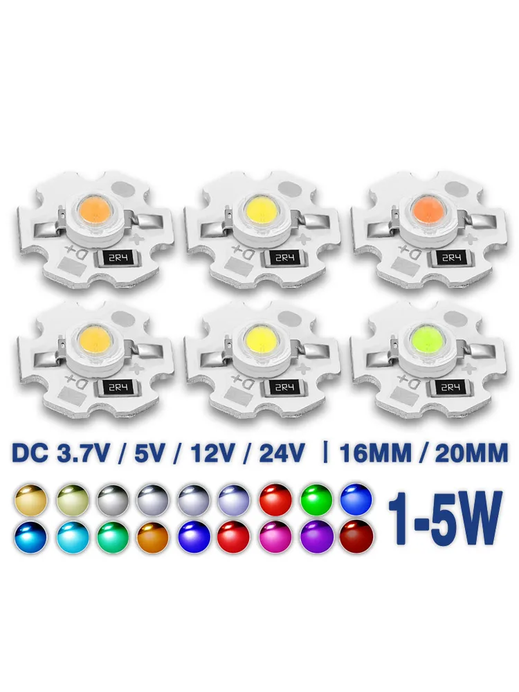 10 pièces 1W 3W 5W puce LED DC 3.7V 5V 12V chaud blanc froid rouge vert bleu jaune UVA violet aluminium PCB 16MM 20MM lampe perles lumineuses