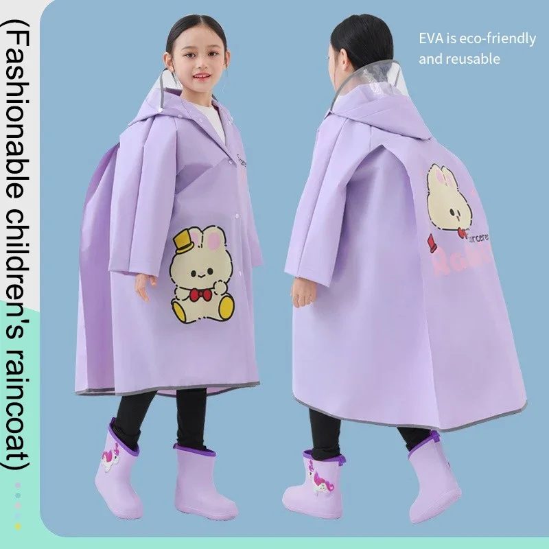 

Милый детский плащ для мальчиков и девочек, дождевик на молнии для пеших прогулок на открытом воздухе с полями шляпы, рюкзак с отделением на молнии, плащ