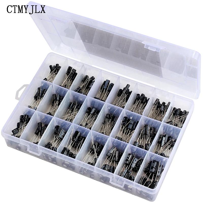 500pcs 10V 16V 25V 50V Aluminum Electrolytic Capacitor Assorted DIY Kit , 0.1UF-1000UF 24 Values Mix Electrolytic Capacitors Set