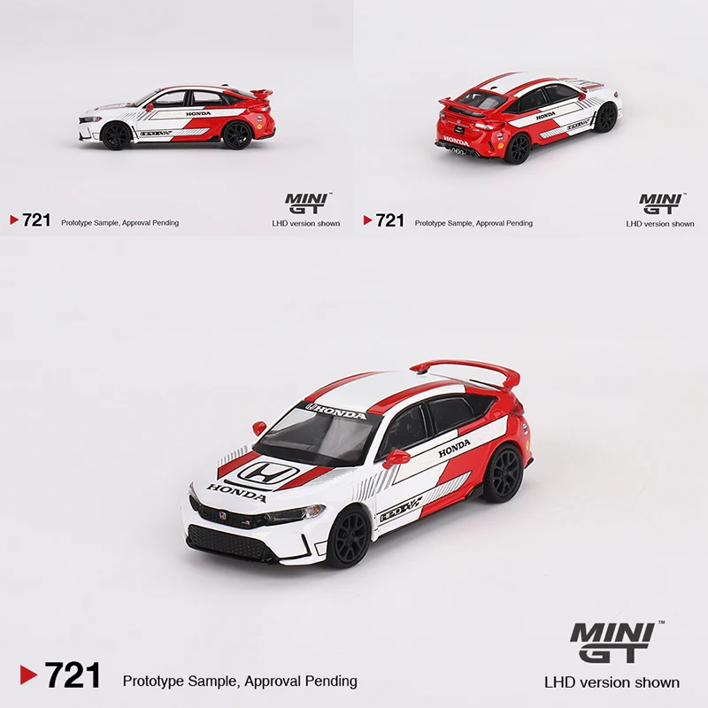 MINI GT 1/64 Honda Civic Type R #2 2023 Pace Car White MGT00721-CH Cars Alloy Diecast Metal Model Kids Xmas Gift Toys for Boys