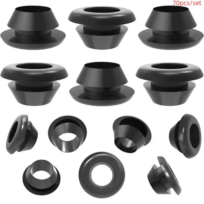 70Pcs Rubber Grommet Assortment Kit Abrasion Resistant Cable Wiring Hole Plug for Professional Electrician Repair Work