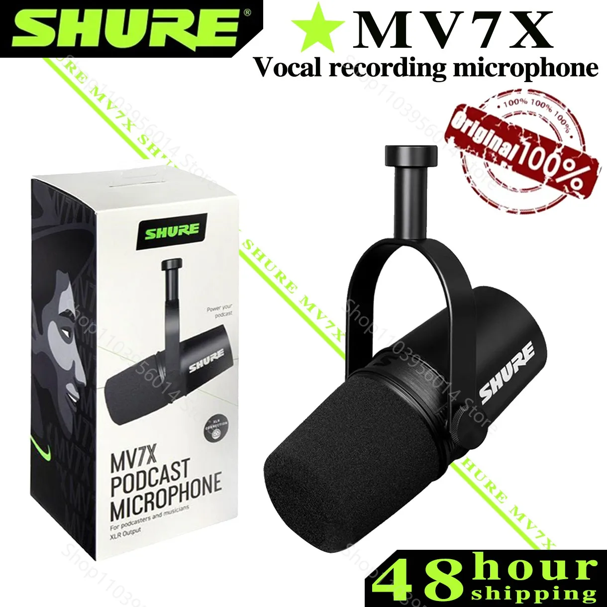 Shure MV7X XLR Podcast Broadcast Microphone Dynamic Cardioid Optimized Frequency Mic for Podcasting & Vocal Recording All Metal