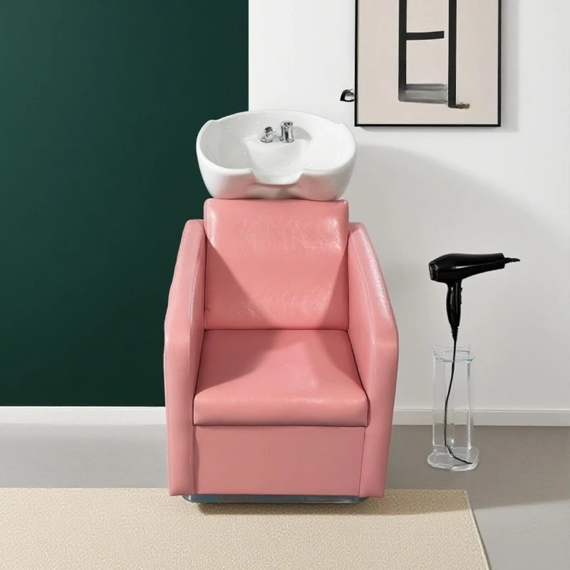 Hair salon special seated shampoo bed Barber shop ceramic basin flush bed Hair salon Shampoo recliner