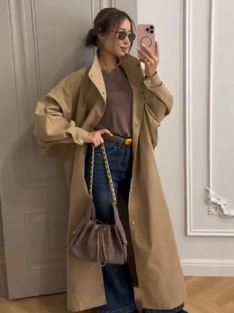Modern Relaxed Trench Coat Classic Timeless Loose Women Maxi Overcoats Trendy Street Casual Chic Ladies Autumn Outerwear