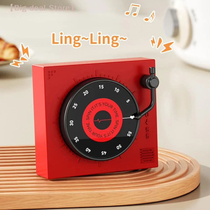 【M】Magnetic Record-Shaped Mechanical Timer Kitchen Learning, Specific Visual for Children Self-Discipline Time Management