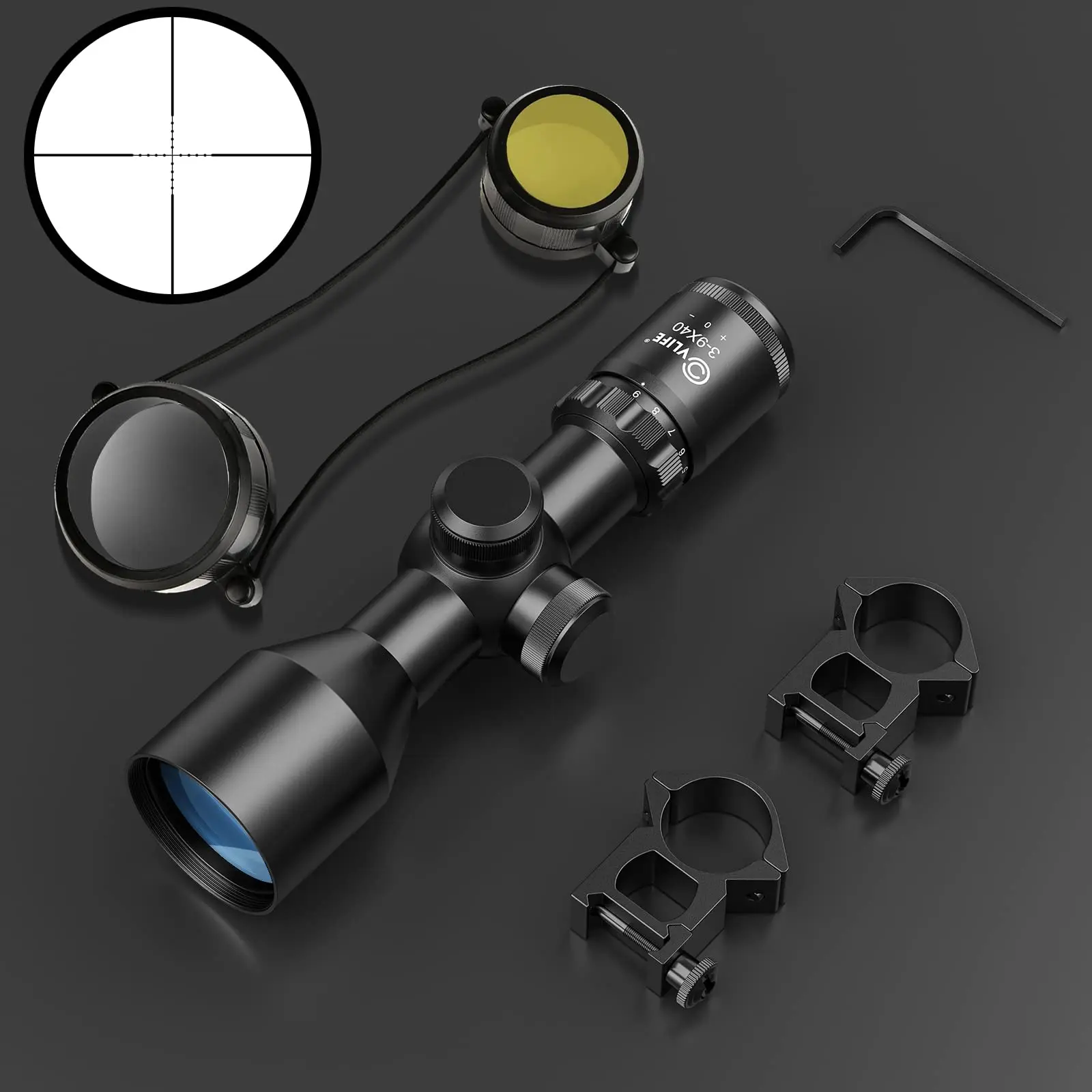 EZshoot Rifle Scope 3x-9x40 Compact Hunting Riflescope Optic Sight Crosshair Reticle Sniper Scopes Collimator 2PCS 20MM Mount