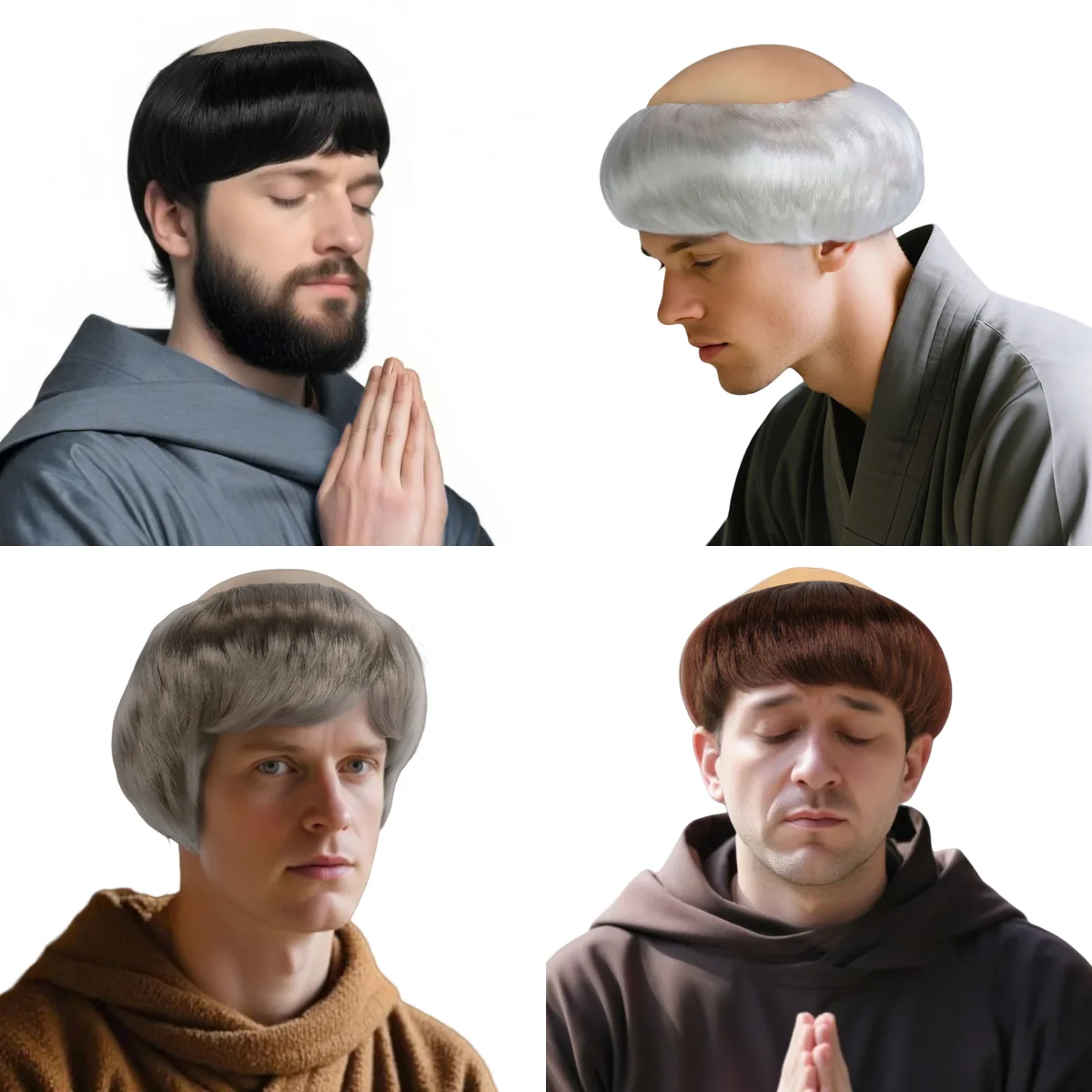 

Short Monk Wig Brown Funny Wigs for Adults Cosplay Monk Costume Men Halloween Bald Wig Ugly Wigs for Friar Costume