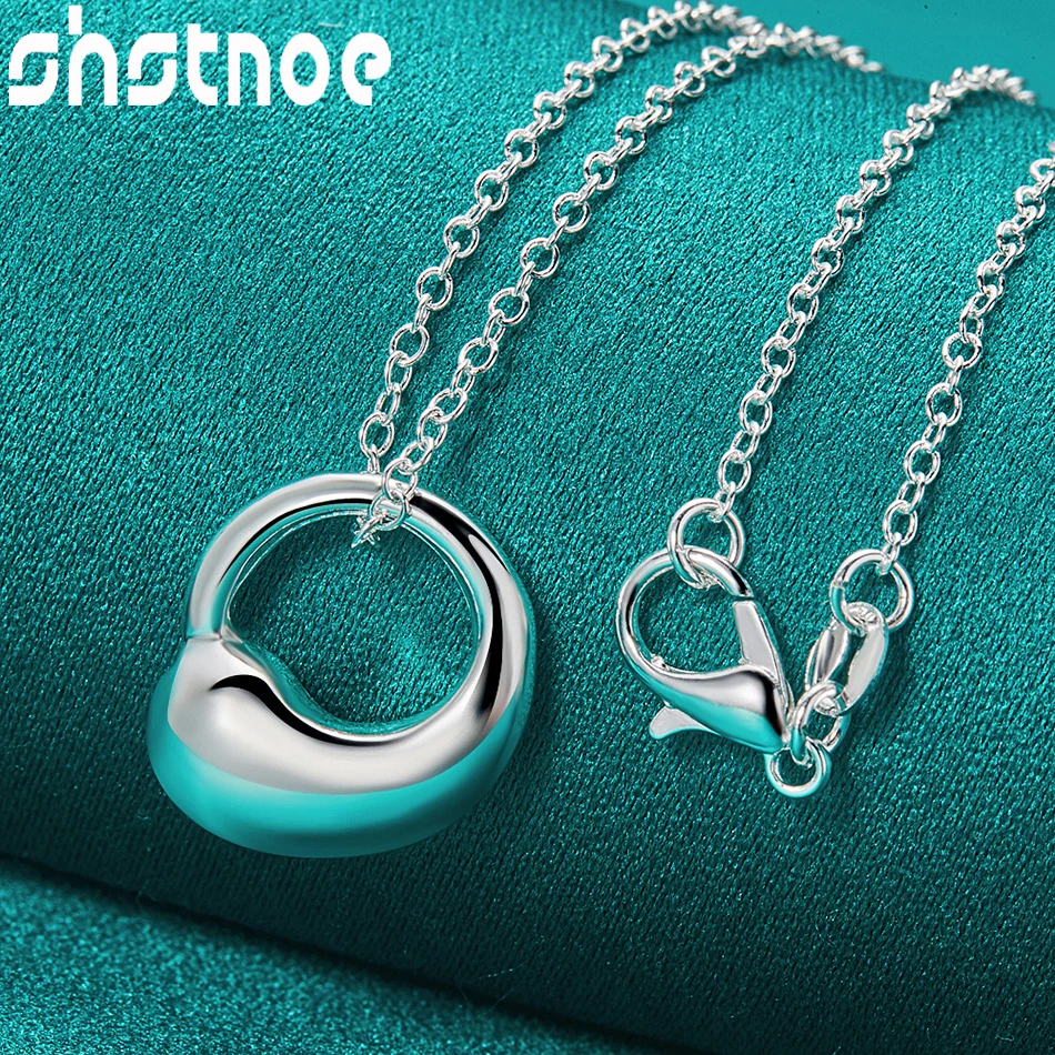 SHSTONE 925 Sterling Silver 3/PCS O-chain Circle Pendant Necklace Bracelet Earring Series Set For Woman Wedding Party Jewelry