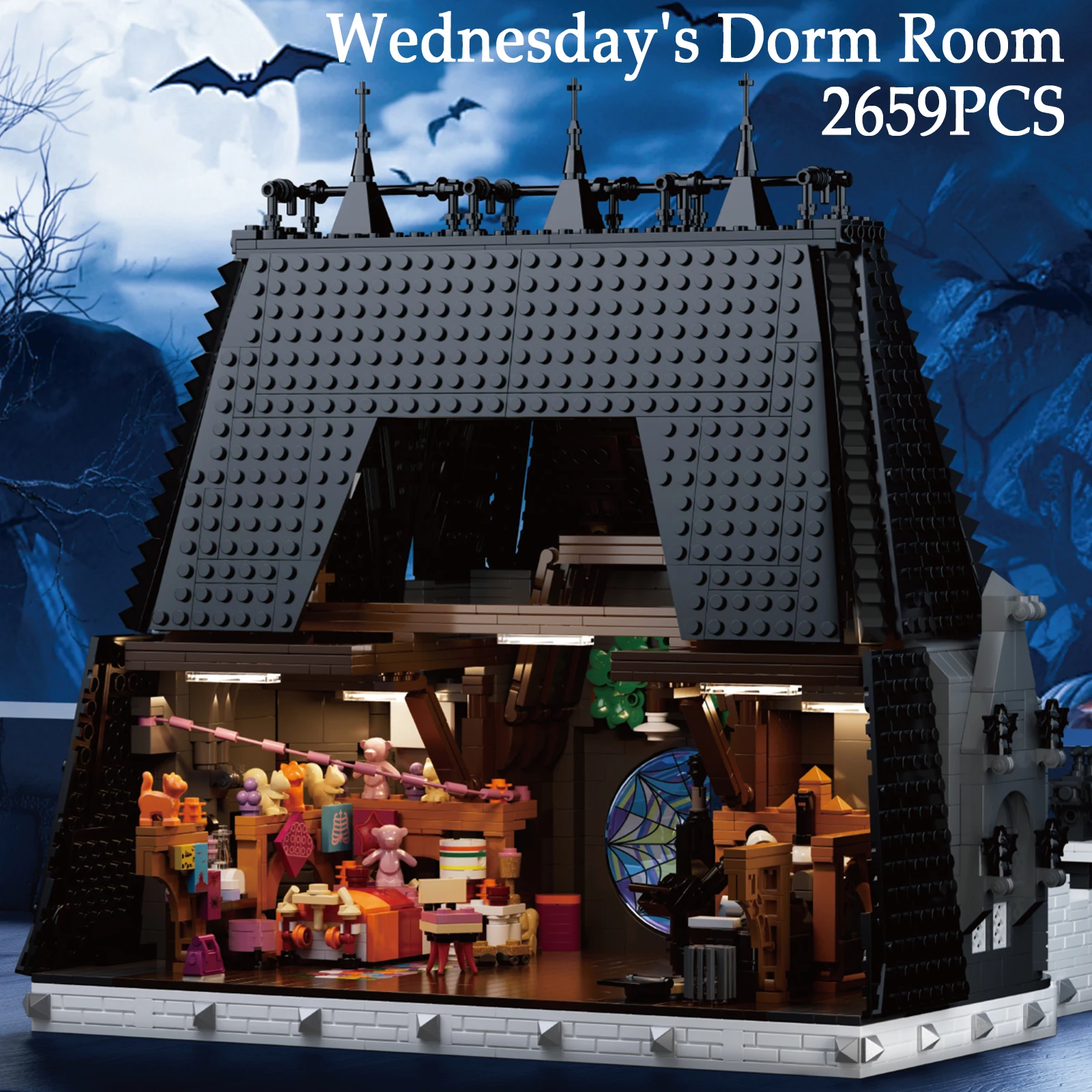 

2659PCS Wednesday's Dorm Room Building Blocks MOC Street View Bricks Model Assembly House Toys Gifts For Halloween Christmas